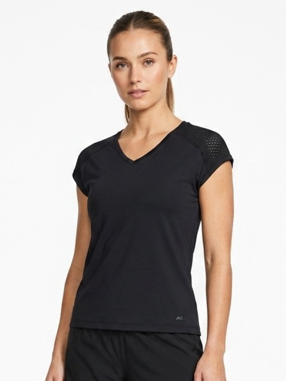 Champion Black Pierced Mesh Raglan Shoulder S/S Top Size S EUC $40
